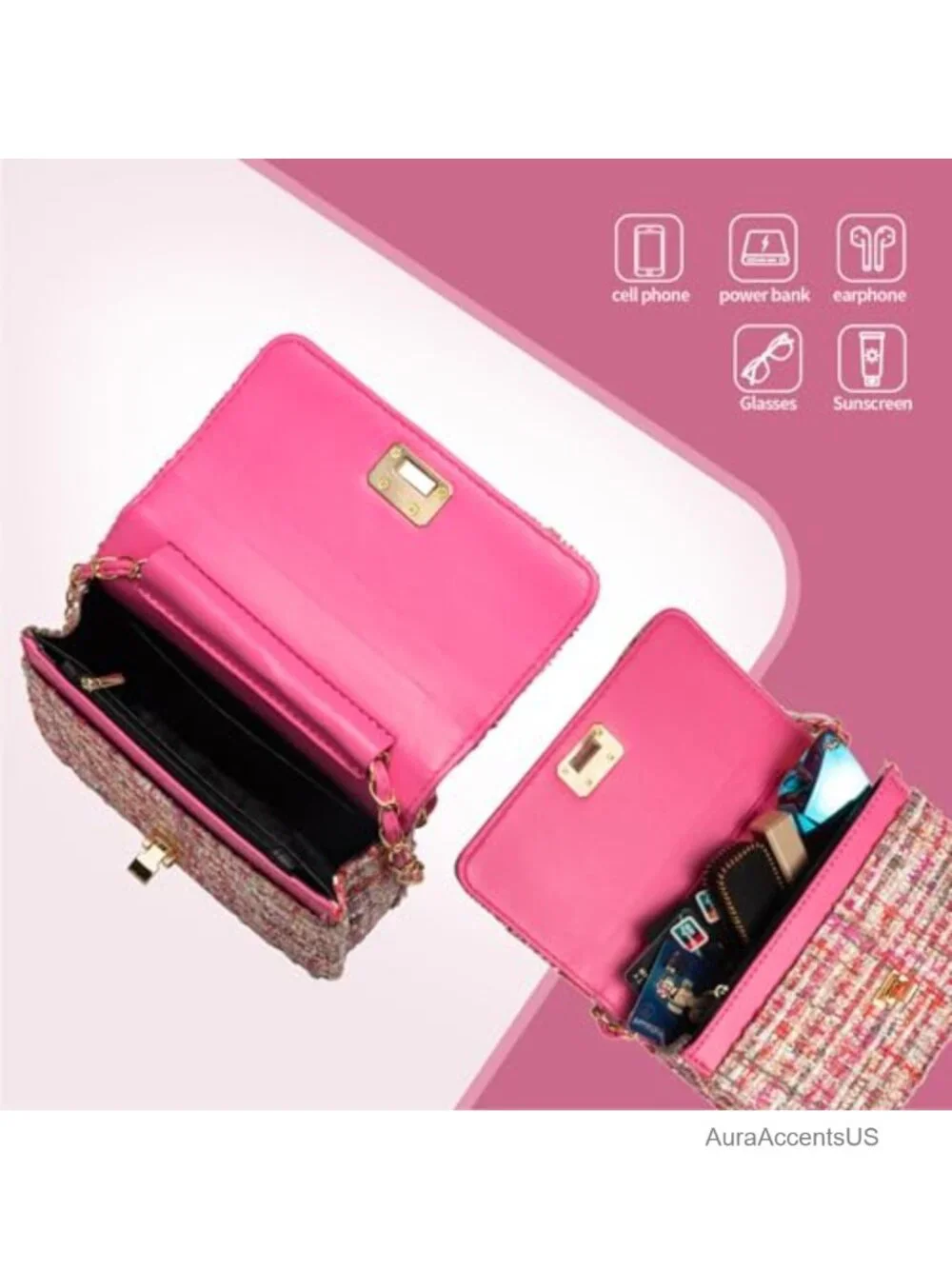 Quilted PU Leather Mini Shoulder Bag Crossbody Clutch Chain Evening Purse